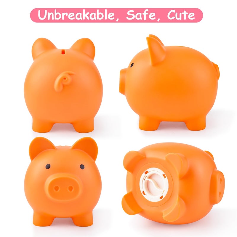PJDRLLC بنك PJDRLLC Piggy Bank غير قابل للكسر، بنك نقود من البلاستيك للفتيات والفتيان متوسط ​​الحجم، هدايا عملية لعيد الميلاد وعيد الفصح (برتقالي) - Image 3
